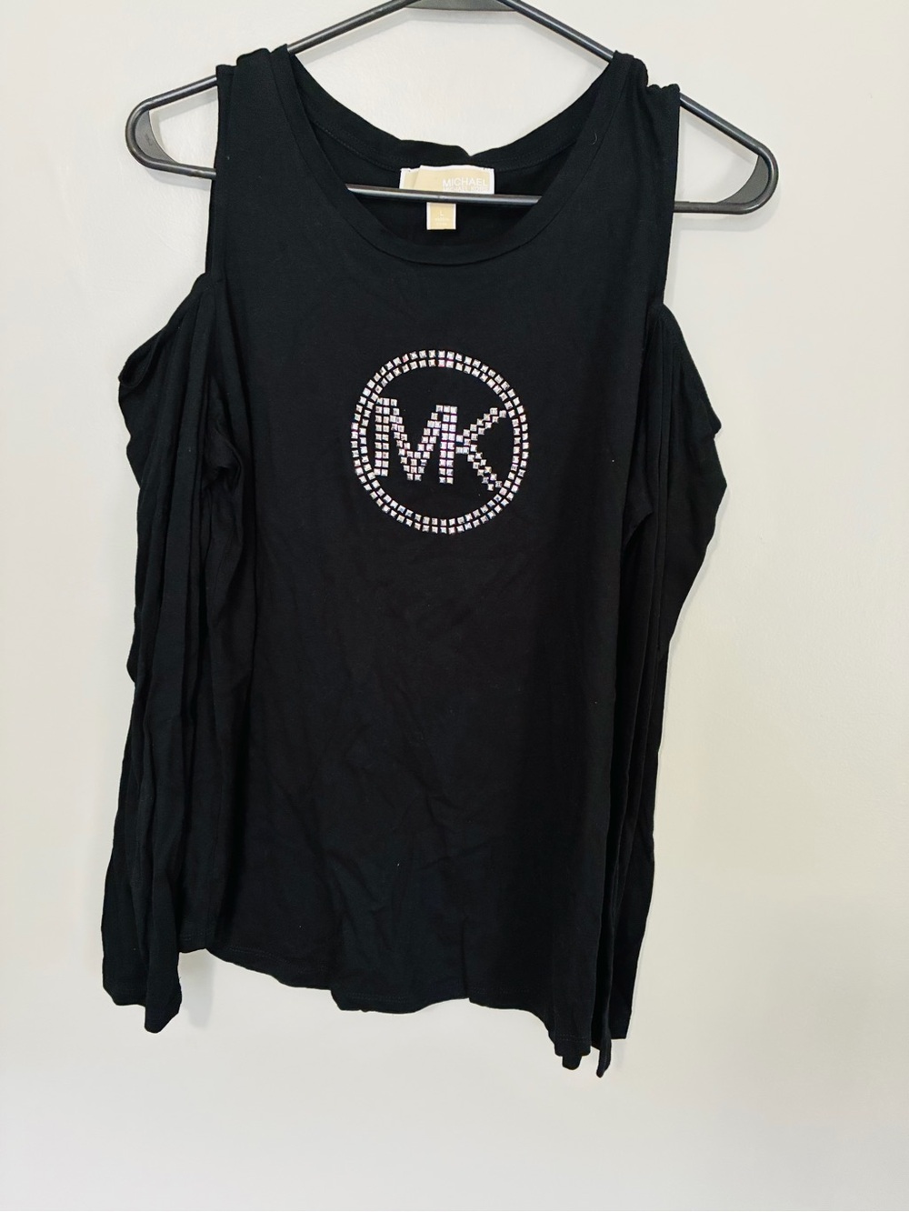 Michael Kors Black Cold-Shoulder Logo long sleeve top women’s L